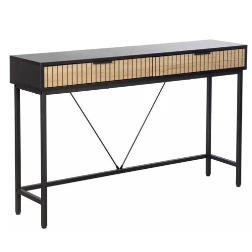 Console 2 Tiroirs Chêne Et Métal Noir 120 Cm Loreens