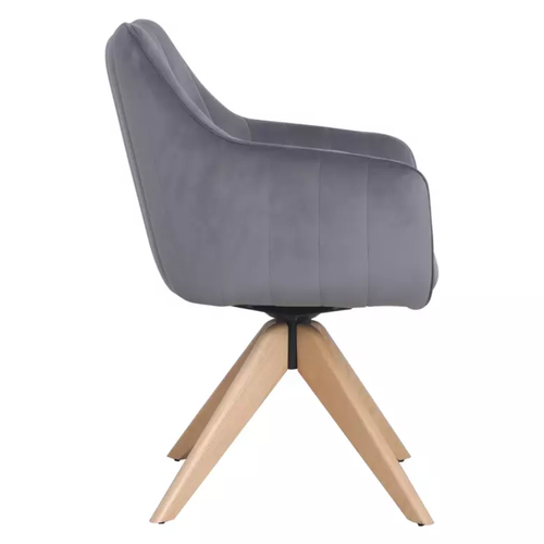 Chaise Pivotante En Tissu Velours Gris Confortable Et Structure Bois Swop