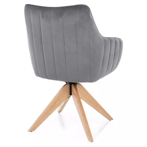 Chaise Pivotante En Tissu Velours Gris Confortable Et Structure Bois Swop