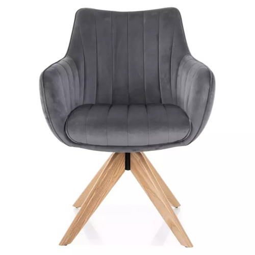 Chaise Pivotante En Tissu Velours Gris Confortable Et Structure Bois Swop
