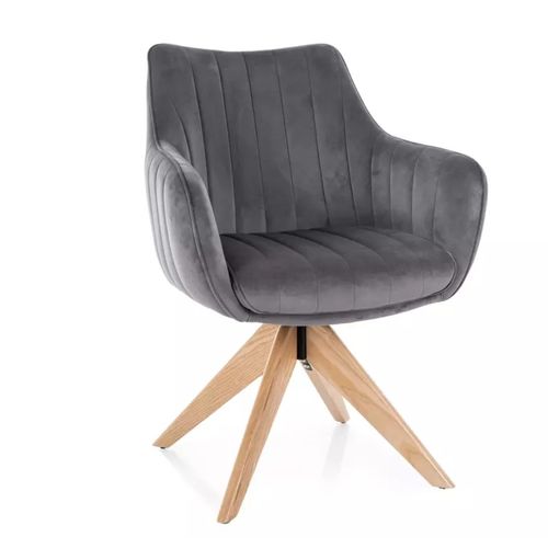 Chaise Pivotante En Tissu Velours Gris Confortable Et Structure Bois Swop