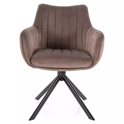 Chaise Pivotante En Tissu Velours Cappuccino Et Structure Métal Noir Mat Swop