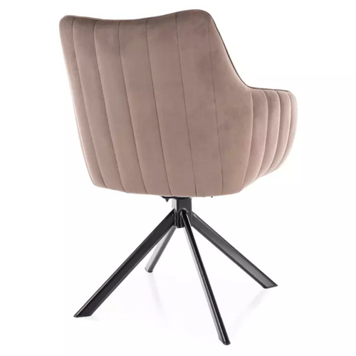 Chaise Pivotante En Tissu Velours Cappuccino Et Structure Métal Noir Mat Swop