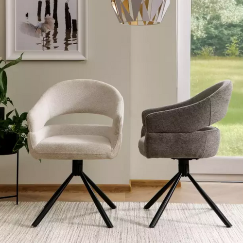Chaise Tissu Doux Avec Accoudoirs Design Pivotante à 180° Gris Lavin