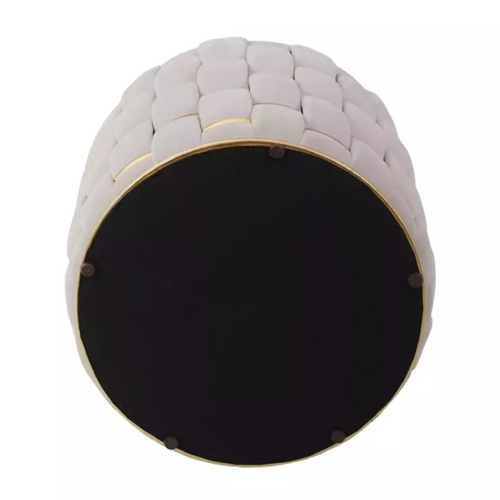 Pouf Rond Tressé Beige En Velours Avec Rangement Discret Et Détails Dorés Toppiz