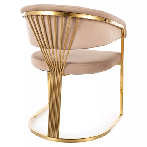 Chaise Velours Beige Avec Structure Acier Doré Assise Élégante Et Arrondie Reiny