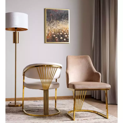 Chaise Velours Beige Avec Structure Acier Doré Assise Élégante Et Arrondie Reiny