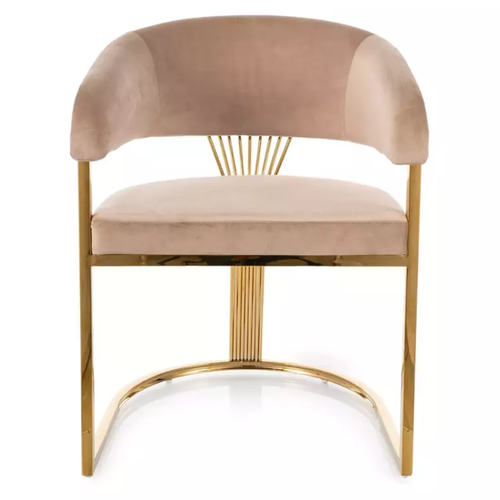 Chaise Velours Beige Avec Structure Acier Doré Assise Élégante Et Arrondie Reiny