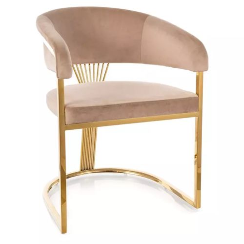 Chaise Velours Beige Avec Structure Acier Doré Assise Élégante Et Arrondie Reiny