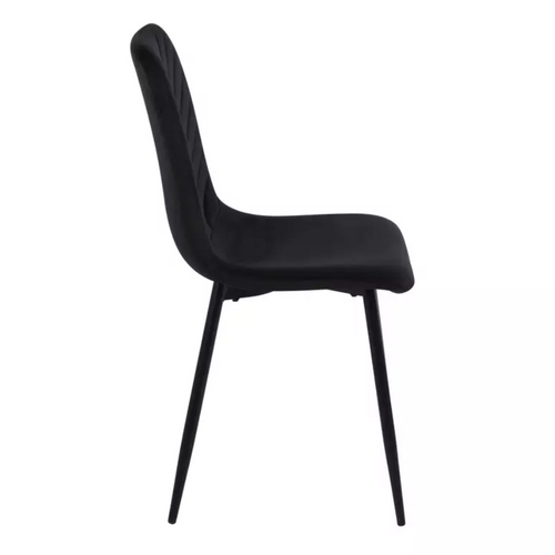 Chaise Velours Noir Piétement Métal Noir Mat Assise Haute Et Dossier Capitonné Lozat