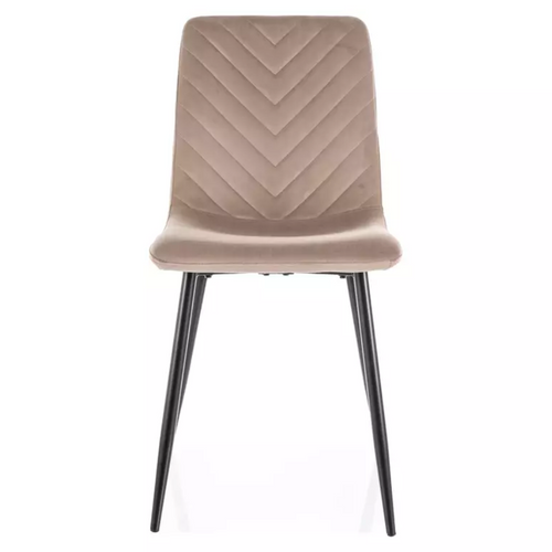 Chaise Velours Beige Et Métal Noir Mat Assise Haute Dossier Stylé Lozat