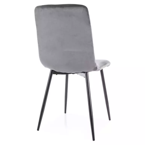 Chaise Velours Gris Pieds Métal Noir Mat Design Moderne Dossier à Chevrons Lozat