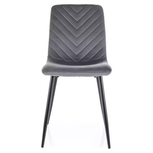Chaise Velours Gris Pieds Métal Noir Mat Design Moderne Dossier à Chevrons Lozat