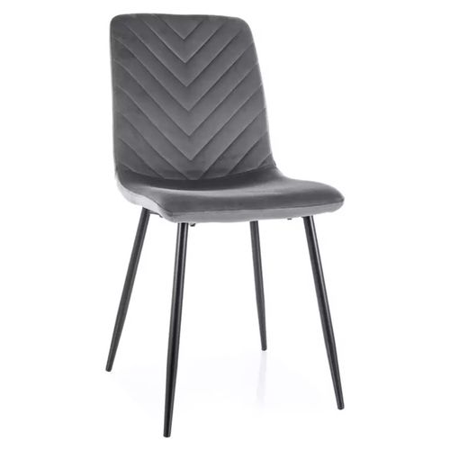 Chaise Velours Gris Pieds Métal Noir Mat Design Moderne Dossier à Chevrons Lozat