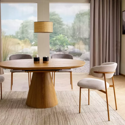 Chaise Tissu En Beige Structure Métal Effet Chêne Dossier Arrondi Jonaz