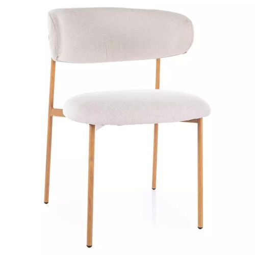Chaise Tissu En Beige Structure Métal Effet Chêne Dossier Arrondi Jonaz