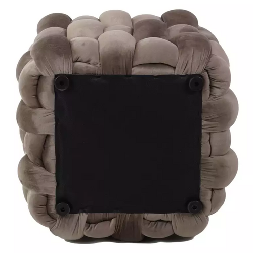 Pouf Tressé En Velours Beige Avec Assise Généreuse Et Structure Carrée Propulz