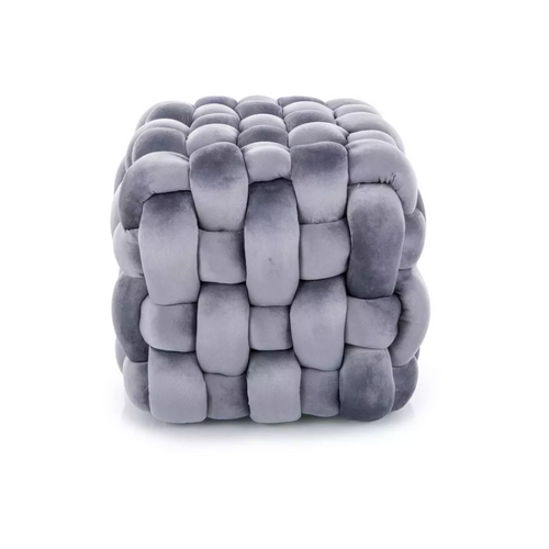 Pouf En Velours Gris Avec Tressage Épais Et Rembourrage Moelleux Carré Propulz