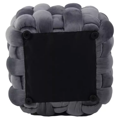 Pouf En Velours Gris Avec Tressage Épais Et Rembourrage Moelleux Carré Propulz