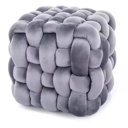 Pouf En Velours Gris Avec Tressage Épais Et Rembourrage Moelleux Carré Propulz
