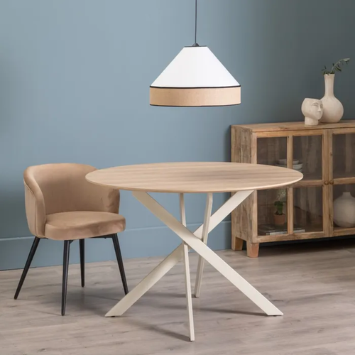 Table à Manger Ronde Crème Et Bois 120 Cm Oasis