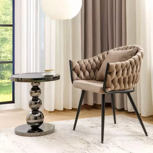 Table D'appoint Noire Ronde En Verre Et Métal Finition Brillante Rouma