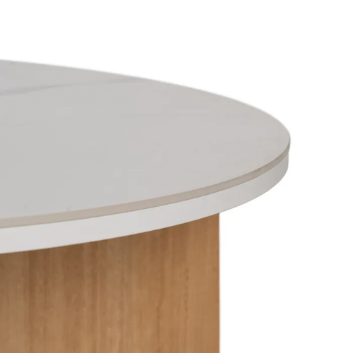 Table Basse Ronde 80 Cm Plateau Céramique Blanc Effet Marbre Urban