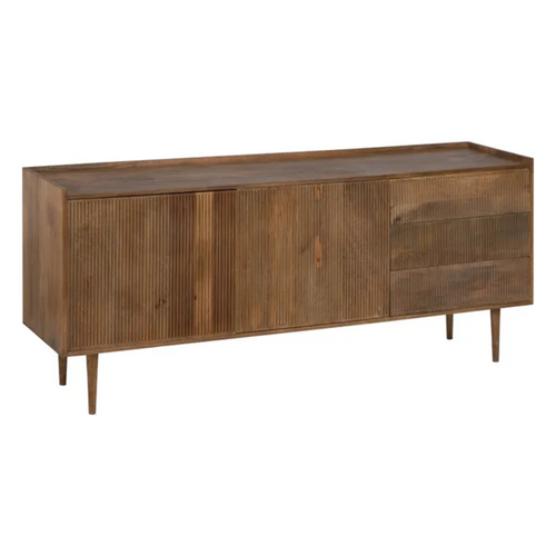 Bahut En Bois De Manguier 174 Cm, Tiroirs Avec Portes Et Façades Rainurées Nuance
