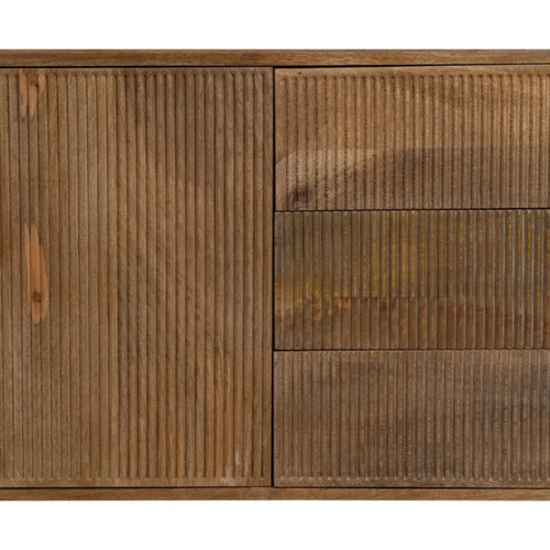 Bahut En Bois De Manguier 174 Cm, Tiroirs Avec Portes Et Façades Rainurées Nuance
