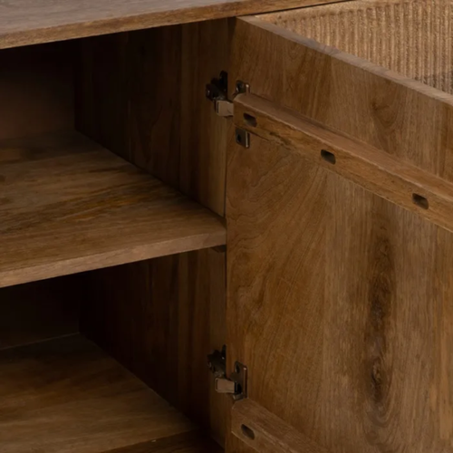 Bahut En Bois De Manguier 174 Cm, Tiroirs Avec Portes Et Façades Rainurées Nuance