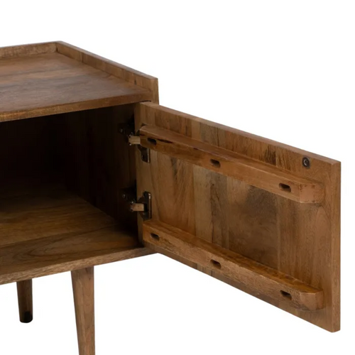 Meuble TV En Bois De Manguier Avec Portes Rainurées Et Niches Centrales Nuance