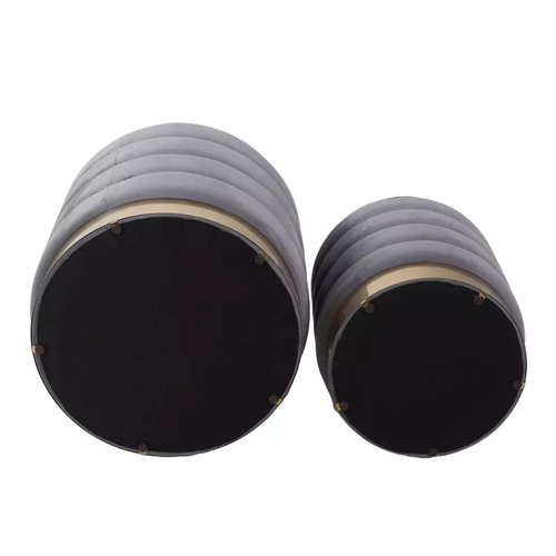 Pouf En Velours Gris Avec Rangement Et Base Dorée, Deux Tailles Emboîtables Soulier