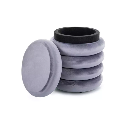 Pouf Rond En Velours Gris Avec Coffre De Rangement Discret Et Assise Douce Mesrun