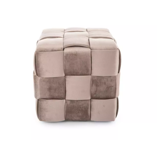 Pouf Carré En Velours Beige à Effet Tressé, Rembourrage Moelleux Aniankaz