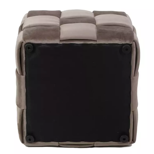 Pouf Carré En Velours Beige à Effet Tressé, Rembourrage Moelleux Aniankaz