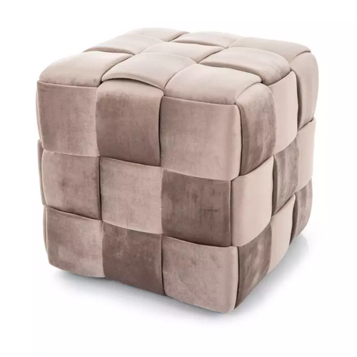 Pouf Carré En Velours Beige à Effet Tressé, Rembourrage Moelleux Aniankaz