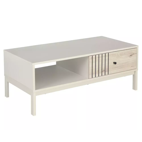 Table Basse Rectangulaire Avec Rangement Chêne Et Blanc Cassé Seli