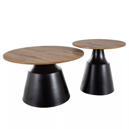 Ensemble De Deux Tables Basses Rondes Avec Plateau Chêne Artisanal Pyxis