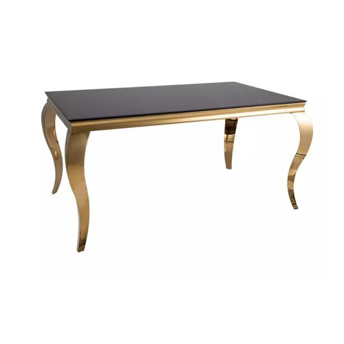 Table Rectangulaire 150 Cm 8 Pers Verre Noir Pied Doré Chic Imperiaz