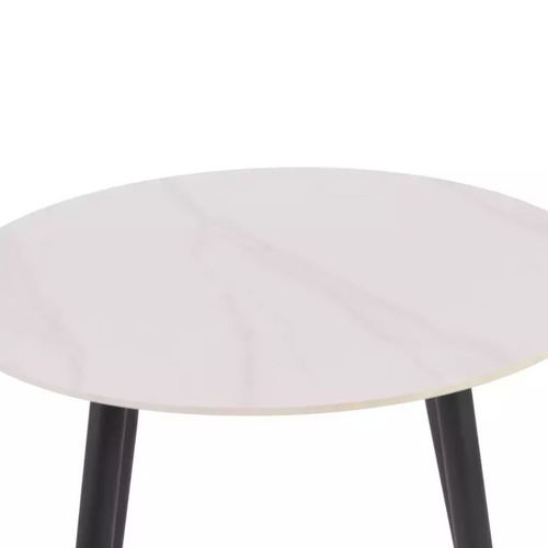 Table Ronde 90 Cm Céramique Blanche et Métal Noir Serafina