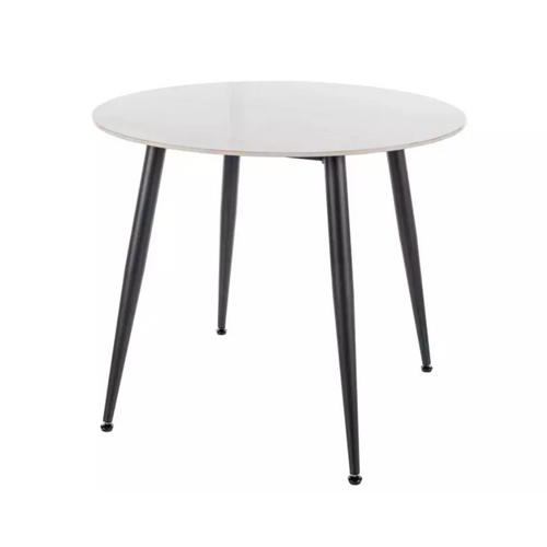 Table Ronde 90 Cm Céramique Blanche et Métal Noir Serafina