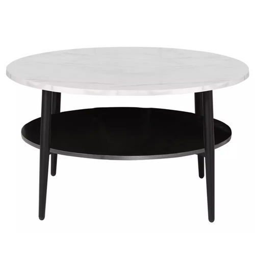 Table Basse Blanc Effet Marbre Et Noir 2 Étages 80 Cm Zenix