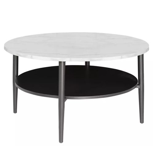 Table Basse Blanc Effet Marbre Et Noir 2 Étages 80 Cm Zenix