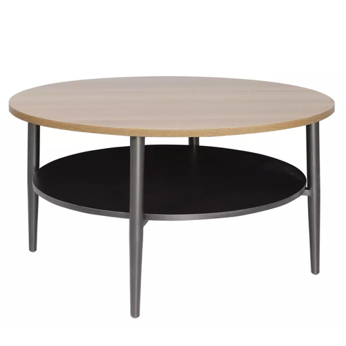 Table Basse Chêne Et Noir 2 Étages 80 Cm Zenix