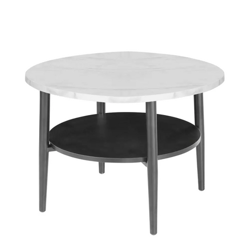 Table Basse Blanc Effet Marbre Et Noir 2 Étages 60 Cm Zenix