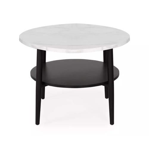 Table Basse Blanc Effet Marbre Et Noir 2 Étages 60 Cm Zenix