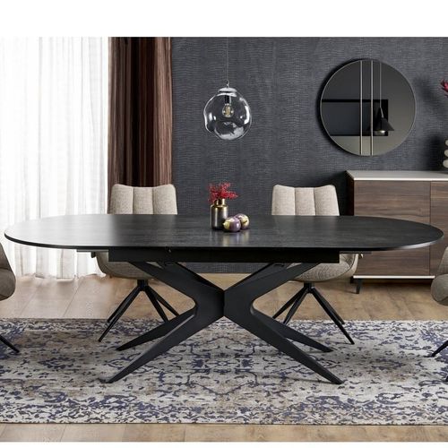 Table Ovale Noire Extensible 180 - 240 Cm Avec Pied Central Ludmila