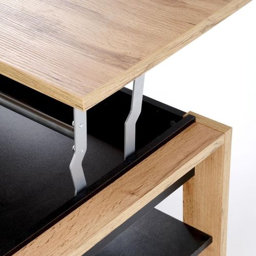 Table Basse 120 X 65 M Plateau Relevable - Noir Et Bois - Gemma