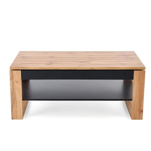 Table Basse 120 X 65 M Plateau Relevable - Noir Et Bois - Gemma