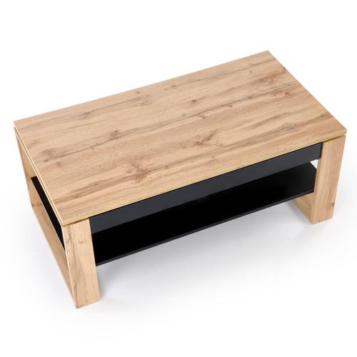 Table Basse 120 X 65 M Plateau Relevable - Noir Et Bois - Gemma